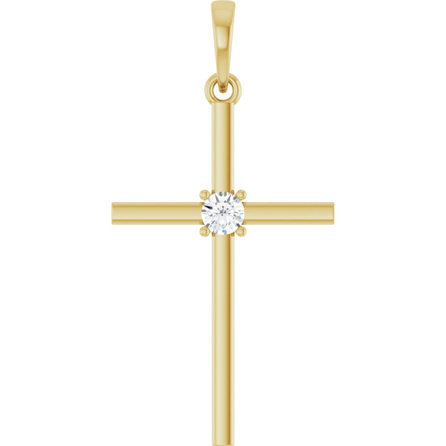 14K Gold Round Natural Diamond Cross Necklace or Pendant – up to 0.015 CTW - Yellow Gold