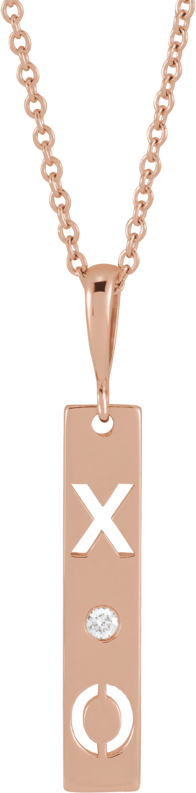14K Gold Round Natural Diamond Accented XO Bar Necklace or Pendant - Rose Gold