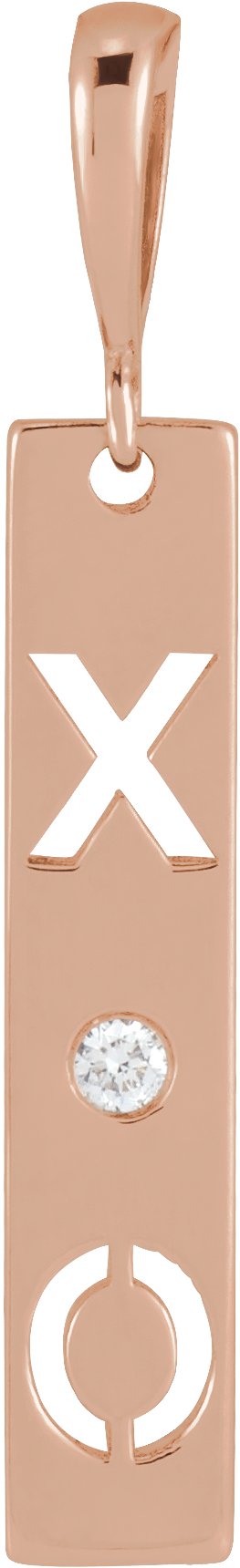 14K Gold Round Natural Diamond Accented XO Bar Necklace or Pendant - Rose Gold