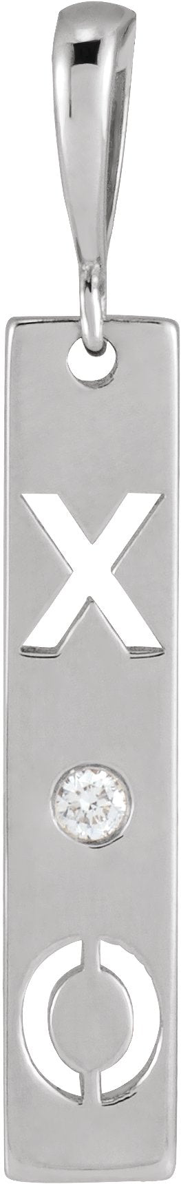 Platinum Round Natural Diamond Accented XO Bar Necklace or Pendant