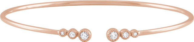 14K Gold Round Natural Diamond Accented Cuff Bracelet – 2.8mm Stones - Rose Gold