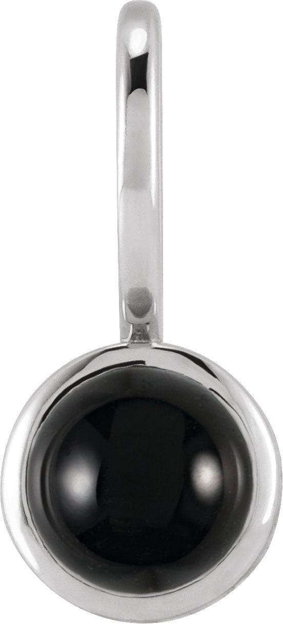 Platinum Round Natural Black Onyx Cabochon Pendant