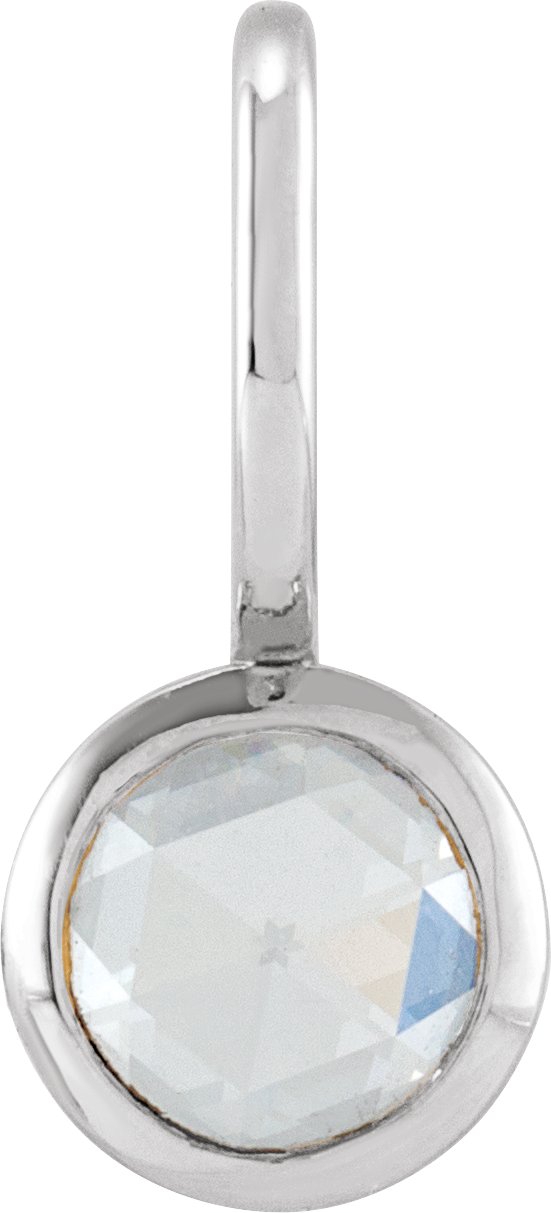 14K Gold Round Natural Diamond Cabochon Pendant - White Gold