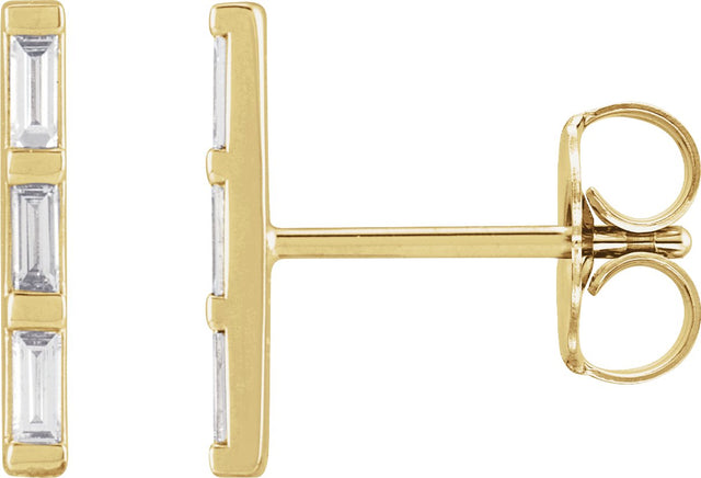 14K Gold Natural Diamond Bar Earrings - Yellow Gold
