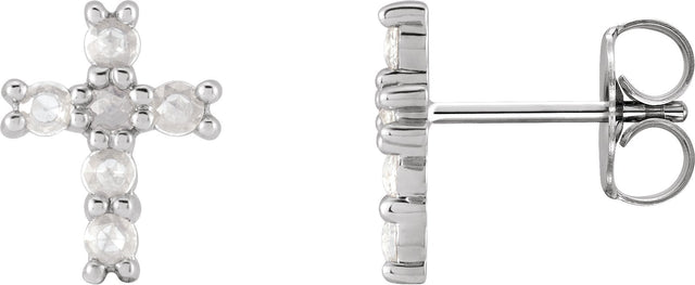 Platinum Round Natural Diamond Cross Earrings – 2mm Stones