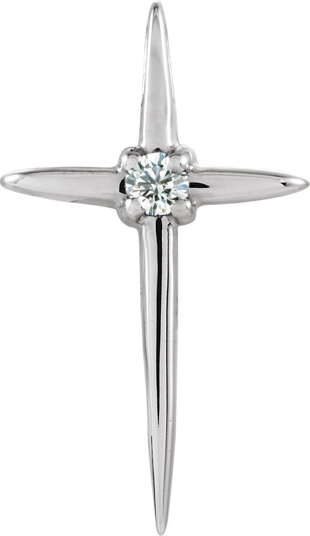14K Gold Round Natural Diamond Solitaire Cross Pendant