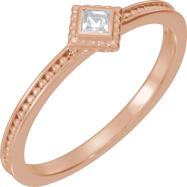 14K Gold Square Natural Diamond Family Stackable Ring – 2.5x2.5mm - Rose Gold