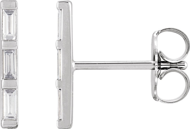 14K Gold Natural Diamond Bar Earrings - White Gold