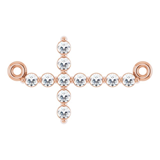 14K Gold Round Natural Diamond Sideways Cross Necklace – 23.23x15mm - Rose Gold