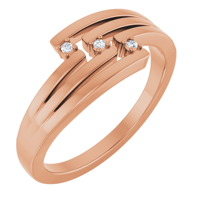 14K Gold Round Natural Diamond Accented Negative Space Ring – 1.2mm Stones - Rose Gold