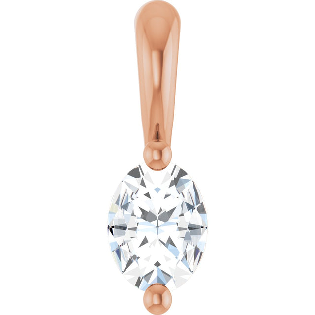 14K Gold Natural Diamond Oval 2-Prong Solitaire Pendant - Rose Gold