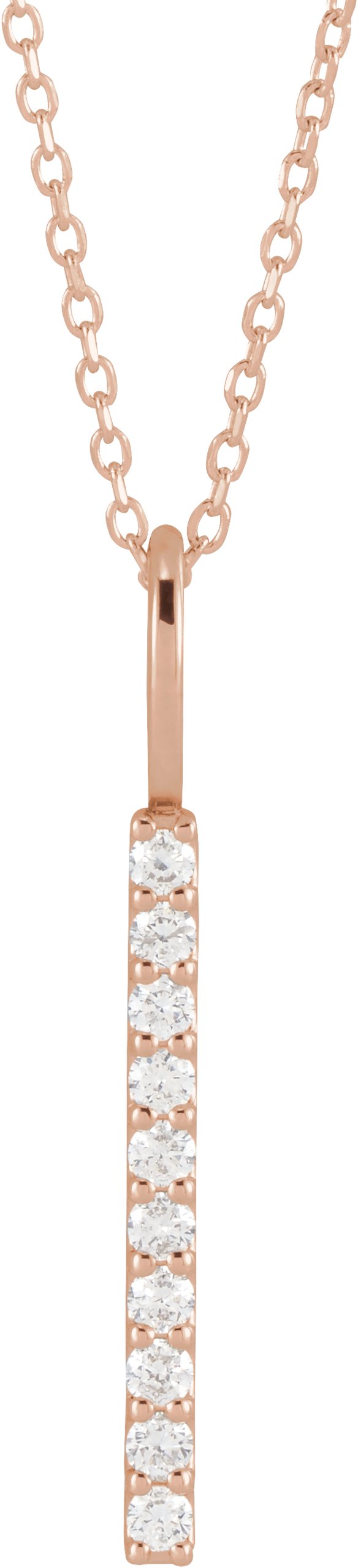 14K Gold Round Lab-Grown Diamond Vertical Bar Necklace or Pendant - Rose Gold