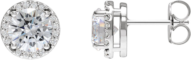Platinum Natural Diamond Round Halo-Style Low Stud Earrings