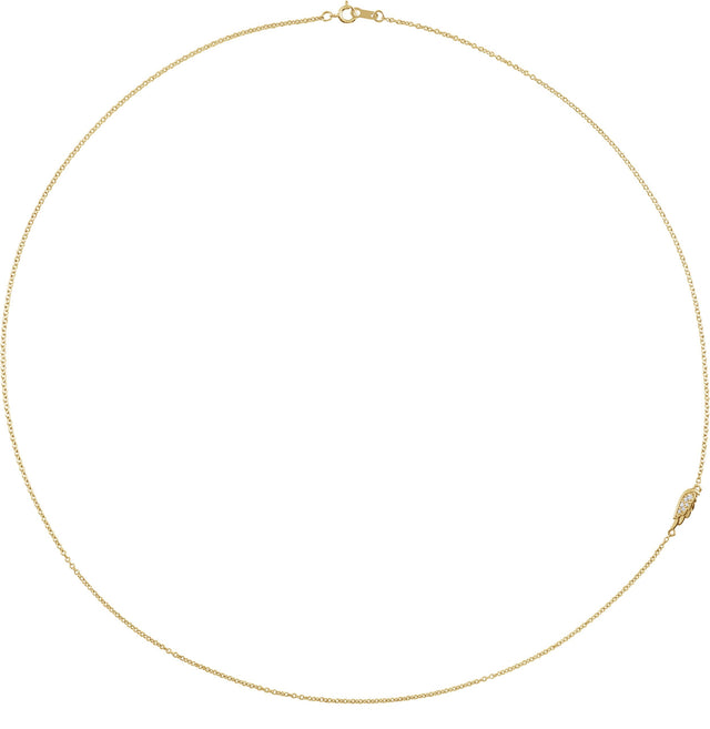 14K Gold Round Natural Diamond Off-Center Angel Wing Necklace - Yellow Gold
