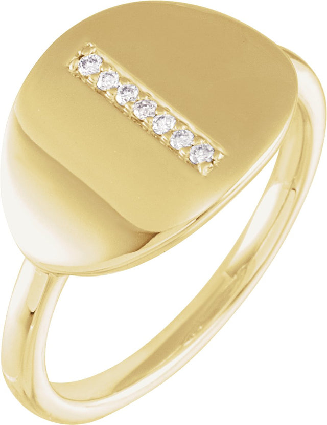 14K Gold Round Natural Diamond Accented Initial Signet Ring - Yellow Gold