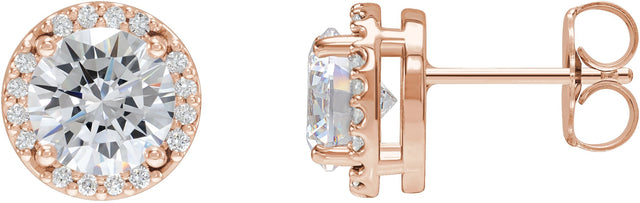 14K Gold Natural Diamond Round Halo-Style Low Stud Earrings - Rose Gold