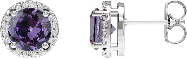 Platinum Lab-Grown Alexandrite Round Halo-Style Low Stud Earrings