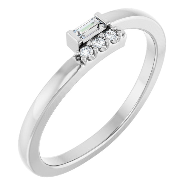 14K Gold Straight Baguette Natural Diamond Stackable Ring – 3x1.5mm - White Gold
