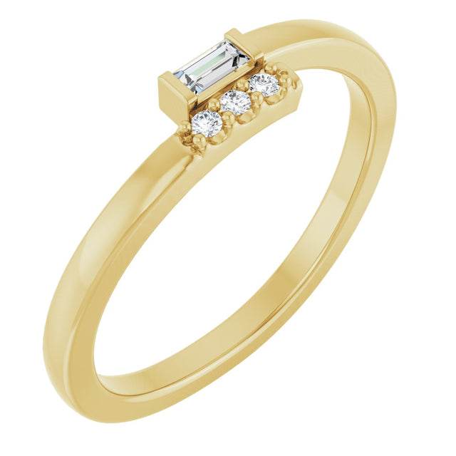 14K Gold Straight Baguette Natural Diamond Stackable Ring – 3x1.5mm - Yellow Gold