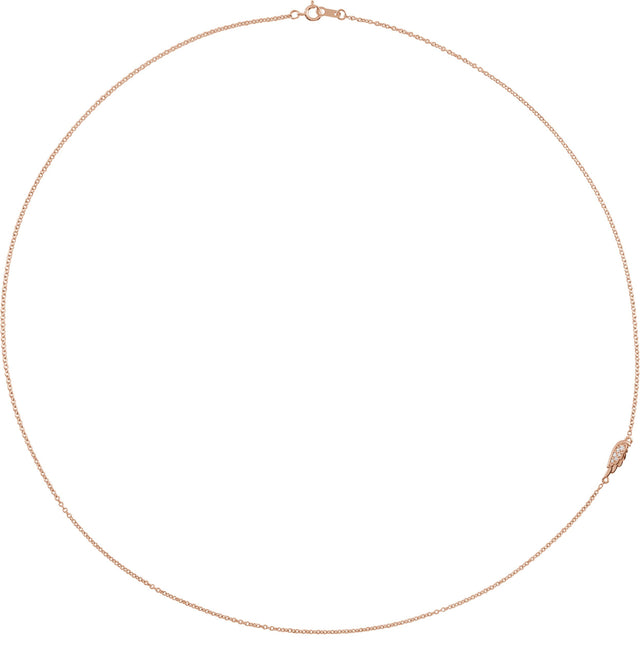 14K Gold Round Natural Diamond Off-Center Angel Wing Necklace - Rose Gold