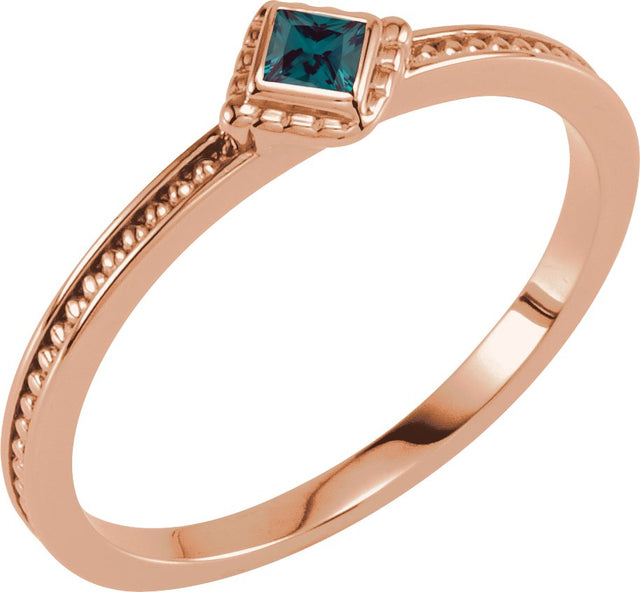 14K Gold Square Lab-Grown Emerald Family Stackable Ring – 2.5x2.5mm - Rose Gold