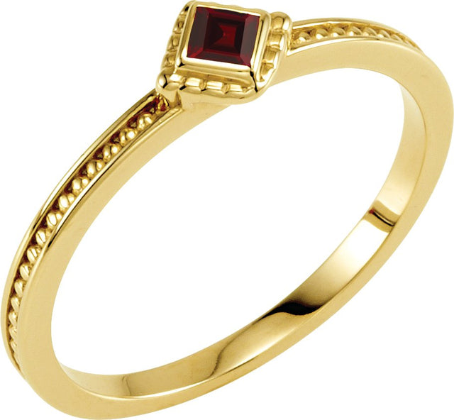 14K Gold Square Natural Mozambique Garnet Family Stackable Ring – 2.5x2.5mm - Yellow Gold