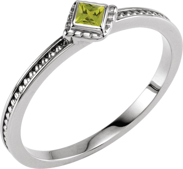 14K Gold Square Natural Peridot Family Stackable Ring – 2.5x2.5mm - White Gold