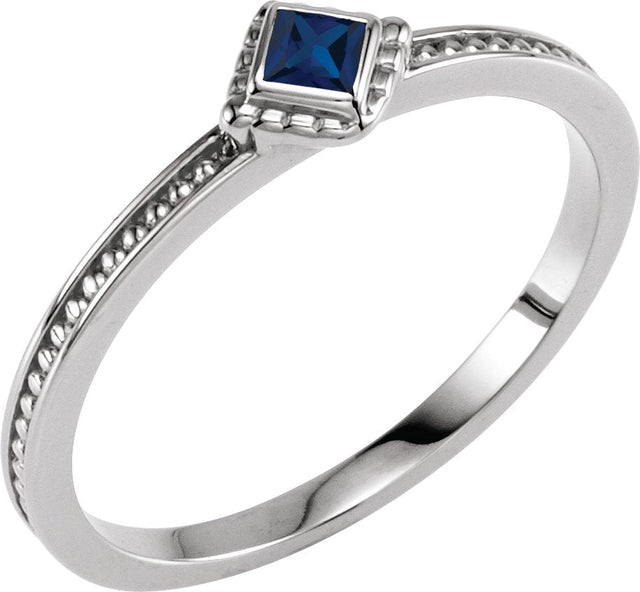 14K Gold Square Natural Blue Sapphire Family Stackable Ring – 2.5x2.5mm - White Gold