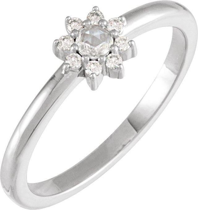 14K Gold Round Natural Diamond Halo-Style Ring – 3mm Stones - White Gold
