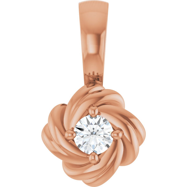 14K Gold Round Natural Diamond Knot Necklace or Pendant - Rose Gold