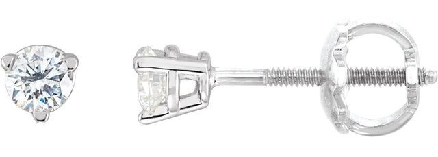14K Gold Natural Diamond Round 3-Prong Stud Earrings – 1/5 CTW - White Gold