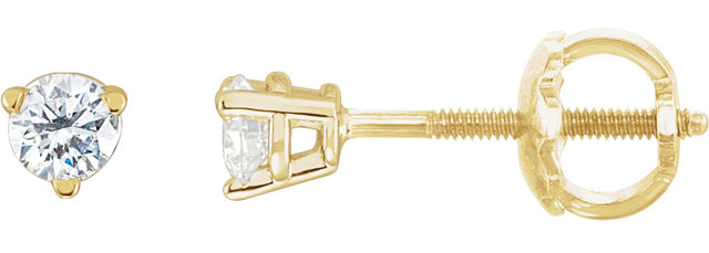 14K Gold Natural Diamond Round 3-Prong Stud Earrings – 1/5 CTW - Yellow Gold