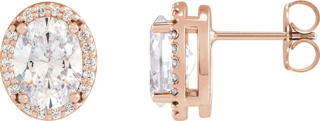 14K Gold Natural Diamond Oval 4-Prong Halo-Style Low Stud Earring - Rose Gold