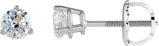 Platinum Natural Diamond Round 3-Prong Stud Earrings