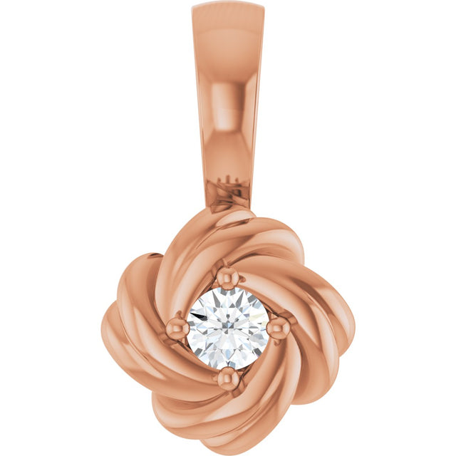 14K Gold Round Natural Diamond Knot Necklace or Pendant - Rose Gold