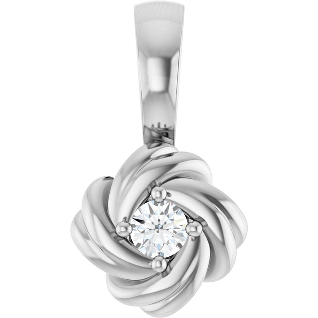 Platinum Round Natural Diamond Knot Necklace or Pendant