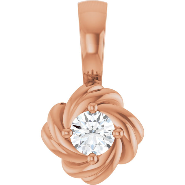 14K Gold Round Natural Diamond Knot Necklace or Pendant - Rose Gold