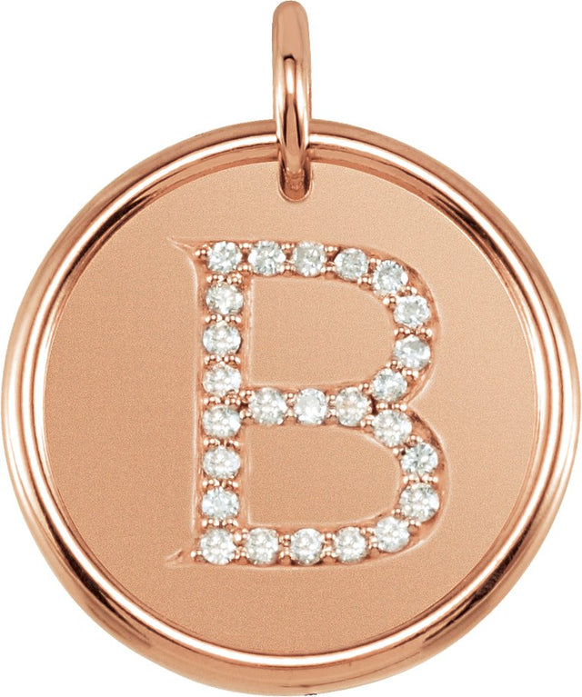 14K Gold Round Natural Diamond Posh Mommy® Initial Necklace or Pendant - Rose Gold