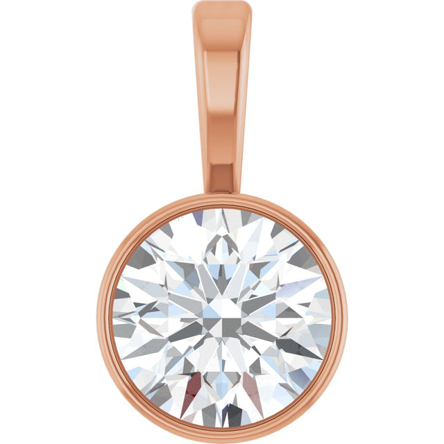 14K Gold Round Lab-Grown Diamond Bezel-Set Solitaire Necklace or Pendant - Rose Gold