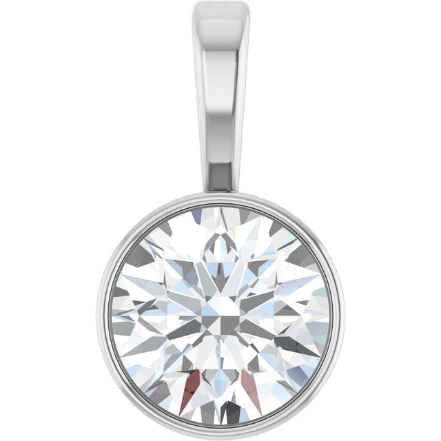 Platinum Round Natural Diamond Bezel-Set Solitaire Necklace or Pendant