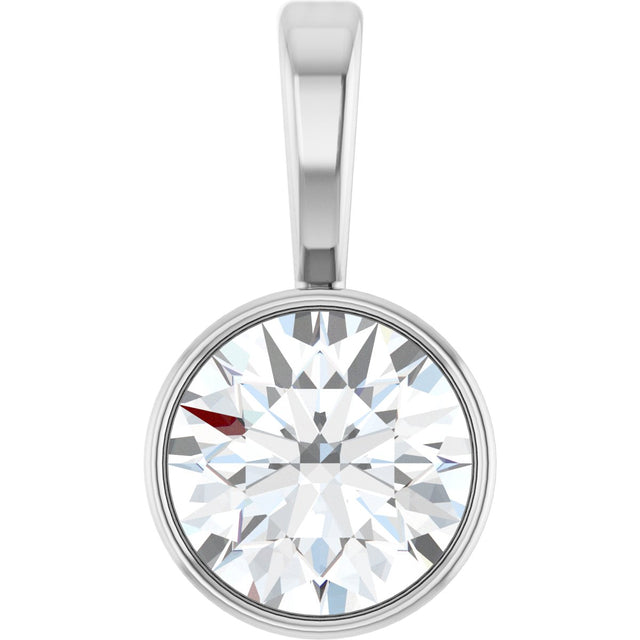 14K Gold Round Lab-Grown Diamond Bezel-Set Solitaire Necklace or Pendant - White Gold