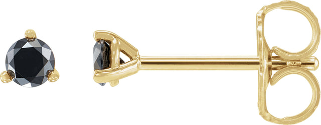 14K Gold Natural Black Diamond Round 3-Prong Stud Earrings - Yellow Gold