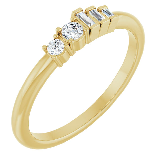 14K Gold Natural Diamond Accented Stackable Ring - Yellow Gold