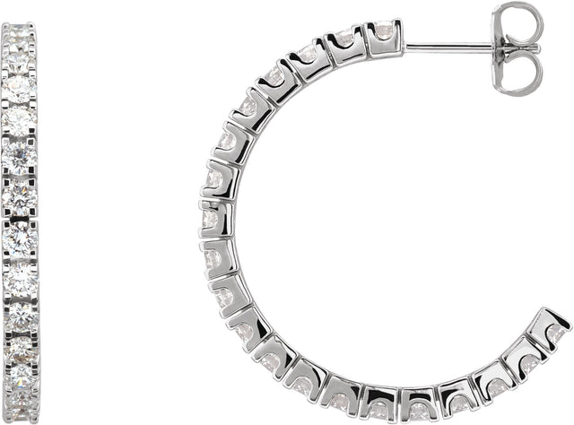 14K Gold Round Lab-Grown Diamond Accented Hoop Earrings – 1.3-2.4mm Stones - White Gold