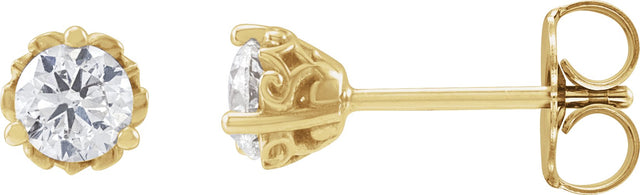 14K Gold Lab-Grown Diamond Round 3-Prong Scroll Stud Earrings - Yellow Gold