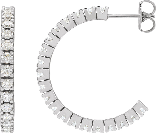 14K Gold Round Natural Diamond Accented Hoop Earrings – 1.3-2.4mm Stones - White Gold
