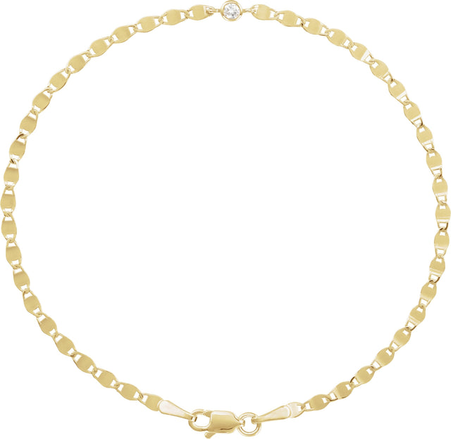 14K Gold Round Natural Diamond Accented Link Bracelet – 6.9x3mm