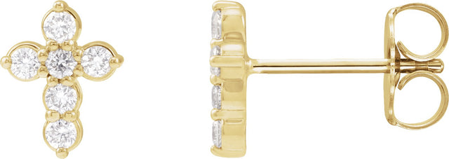 14K Gold Round Lab-Grown Diamond Cross Earrings - Yellow Gold