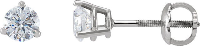 14K Gold Natural Diamond Round 3-Prong Stud Earrings - White Gold