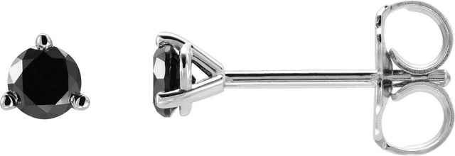14K Gold Natural Black Diamond Round 3-Prong Stud Earrings - White Gold